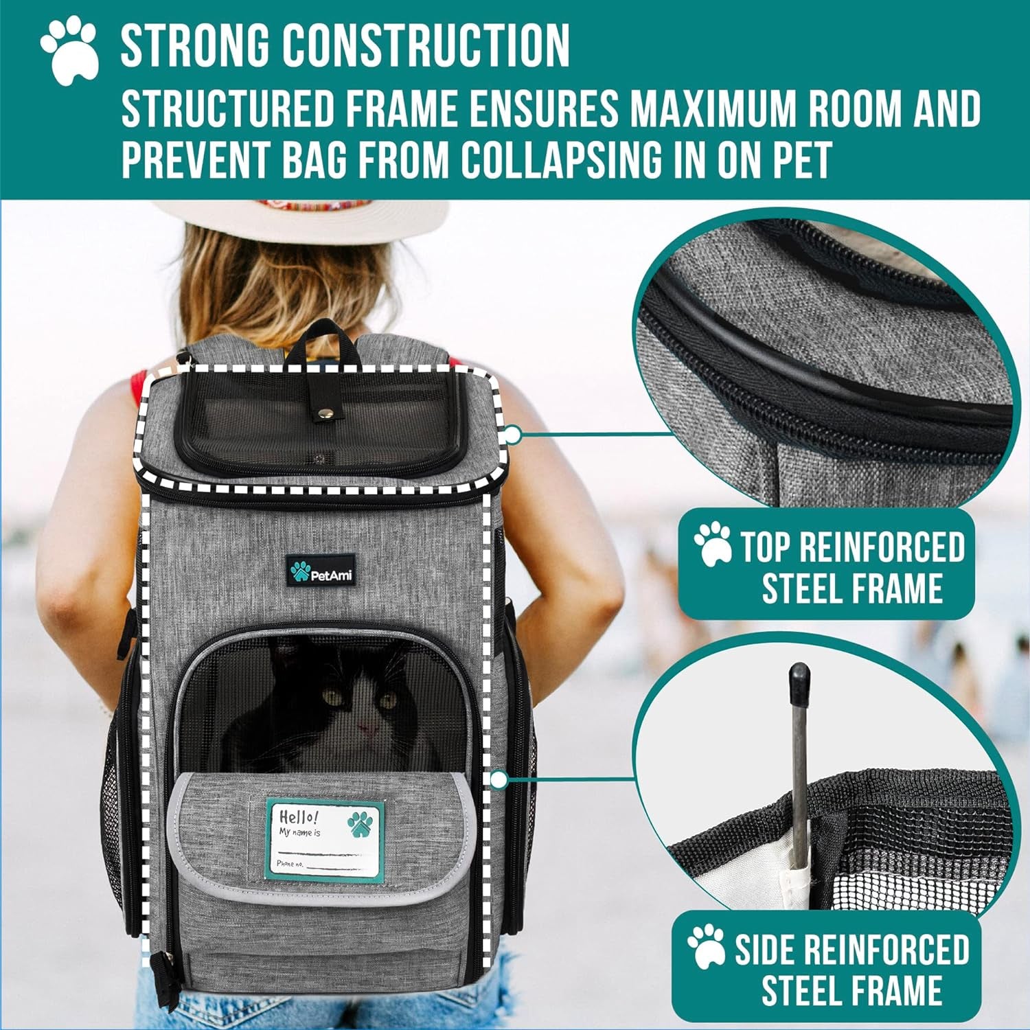 Dog Backpack Carrier, Airline Approved Cat Backpacks for Carrying Small Large Cats, Pet Carrier Back Pack, Ventilated Soft Sided Dog Cat Bookbag for Travel, Hiking, Camping, Heather Gray