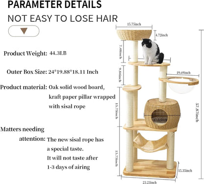 59" Big Modern Cat Tree Tower, Cat Tower Sisal-Covered Scratching Posts for Indoor Cats